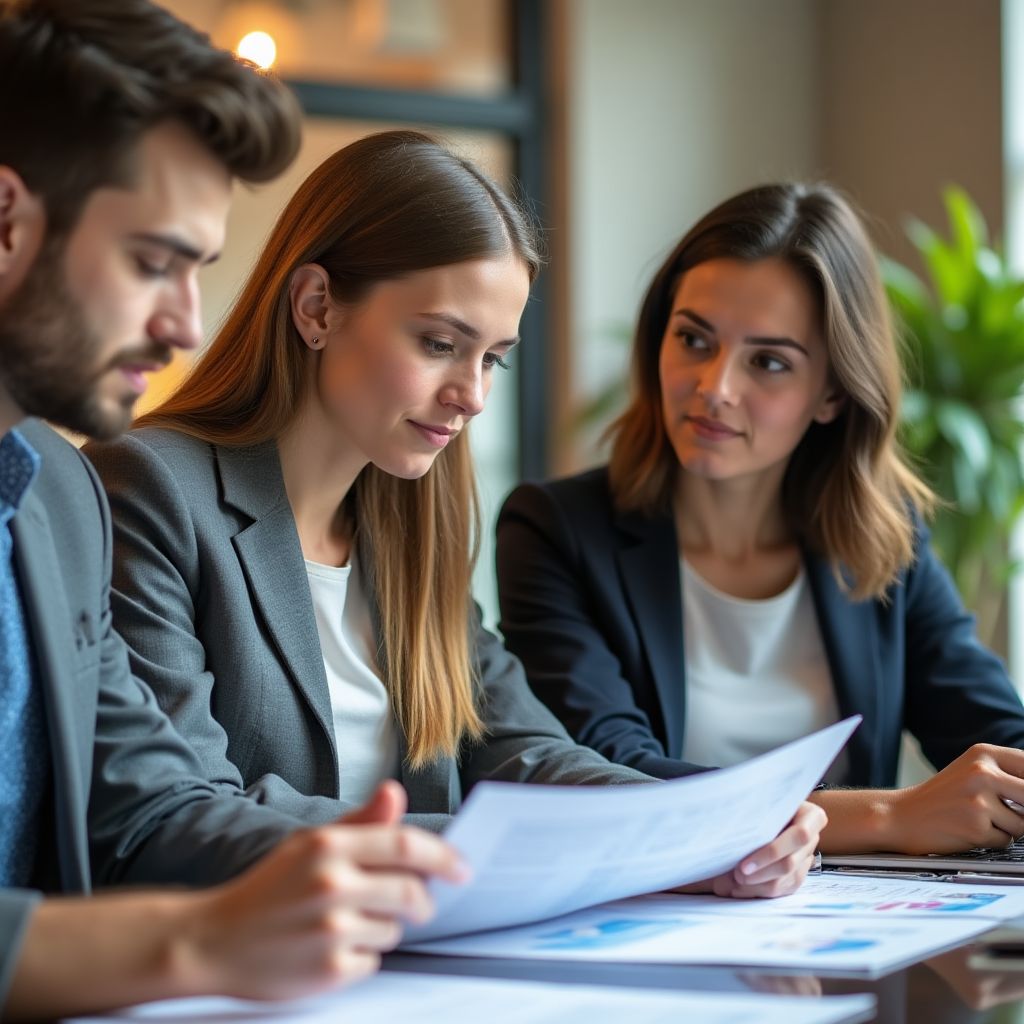 Young professionals managing finances